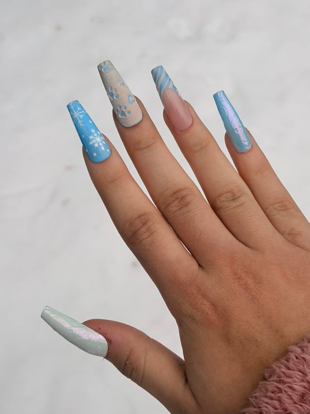 Glossy With Glitter And Foil Accents Visual Idea — Winter Wonderland Nails