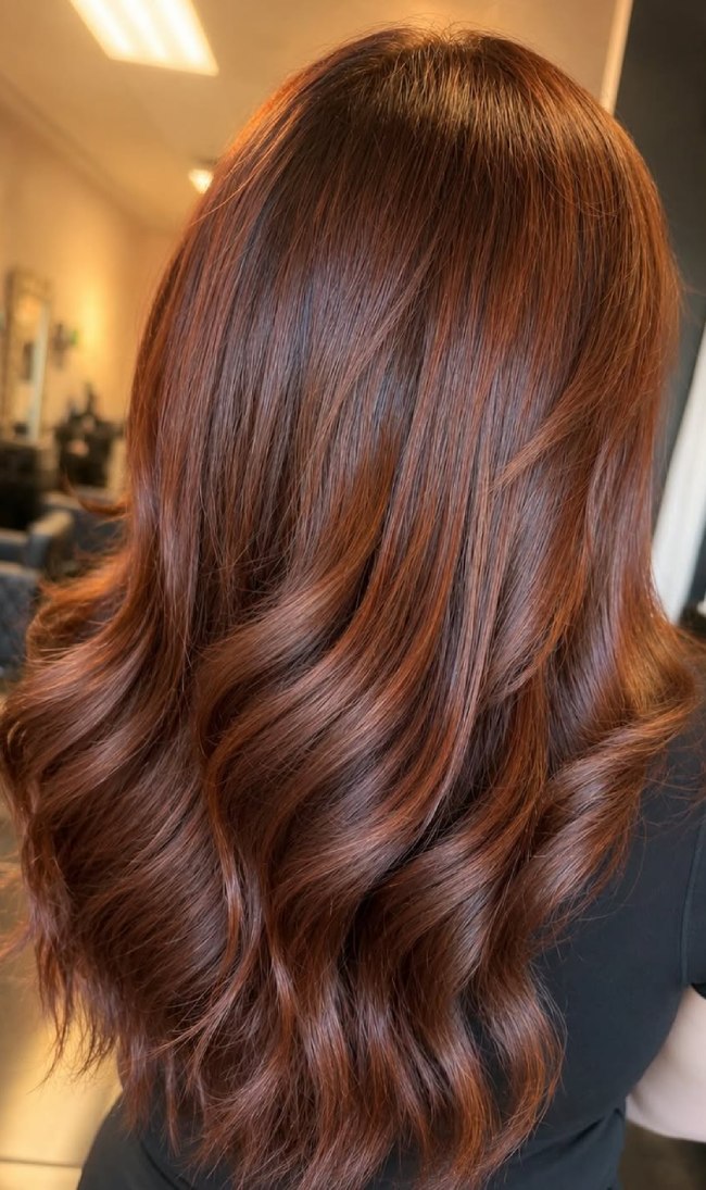 Collarbone Brown With Cinnamon Copper Balayage — Cinnamon Brown Hair