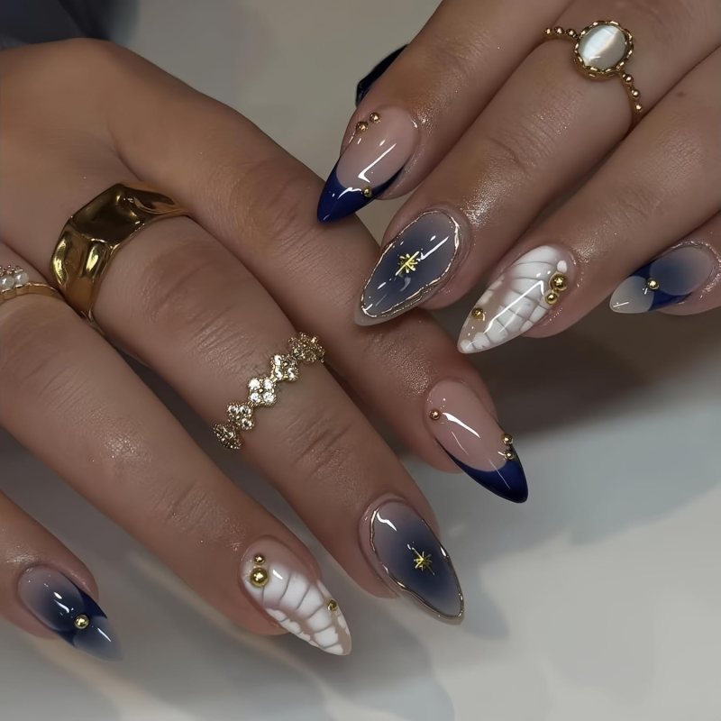 Long Stiletto 3D Textured Blue Gradient — Blue Nail Inspo