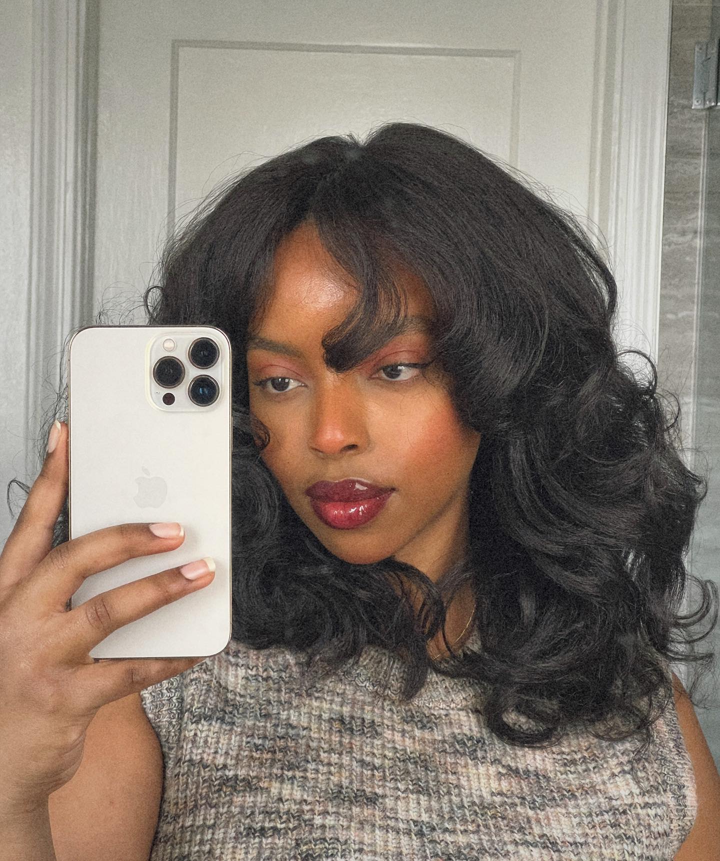 Shoulder Length Shag with Curtain Bangs — Winter Haircuts for Black Women
