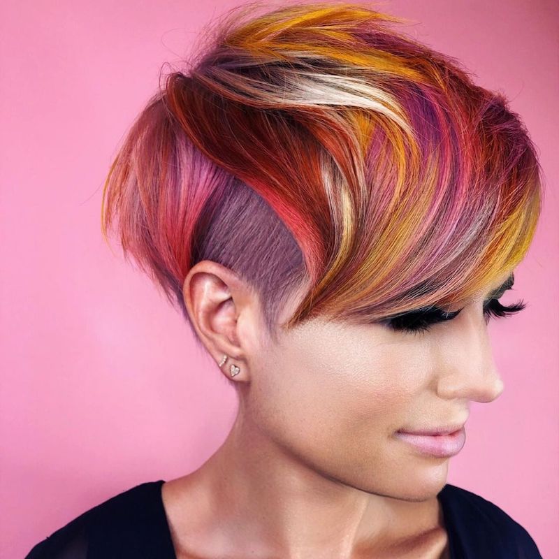Edgy Pixie with Multi-Colored Streaks — Winter Hair Colors for Short Hair
