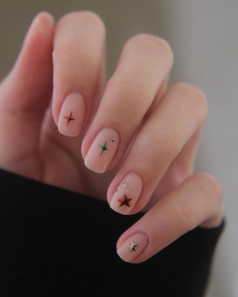 Sheer Nude Star Decal Short Square Nails Sheer Nude Star Decal Short Square Nails — Natural Winter Nails