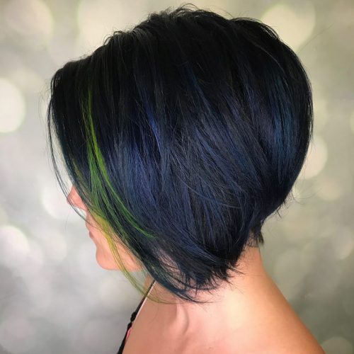 Blue Black Inverted Bob With Subtle Streaks — Blue Black Hair