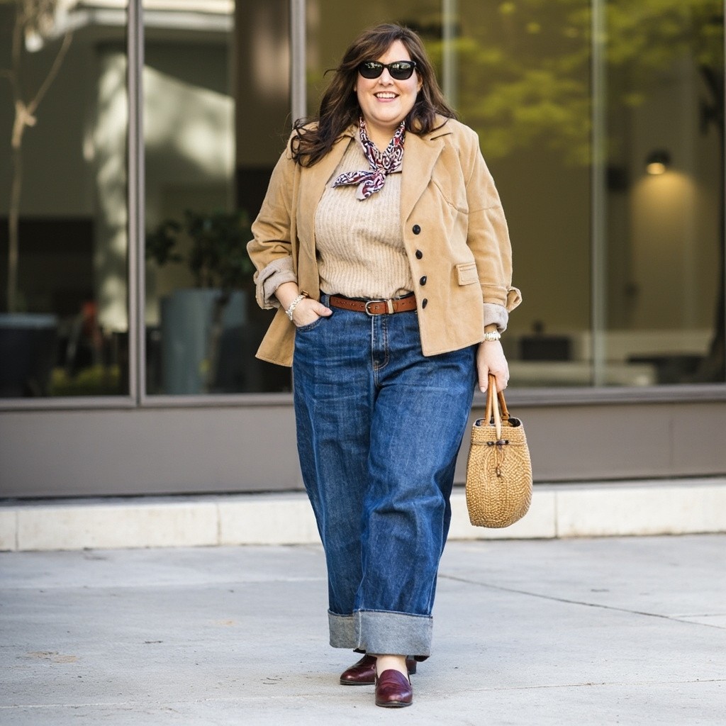 Textured Layers: Corduroy Blazer and Knit Sweater — Winter Outfits for Curvy Women