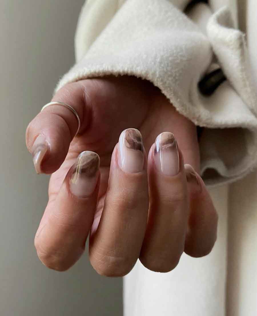 Stiletto Marble with Gold Foil Accents — Winter Marble Nails
