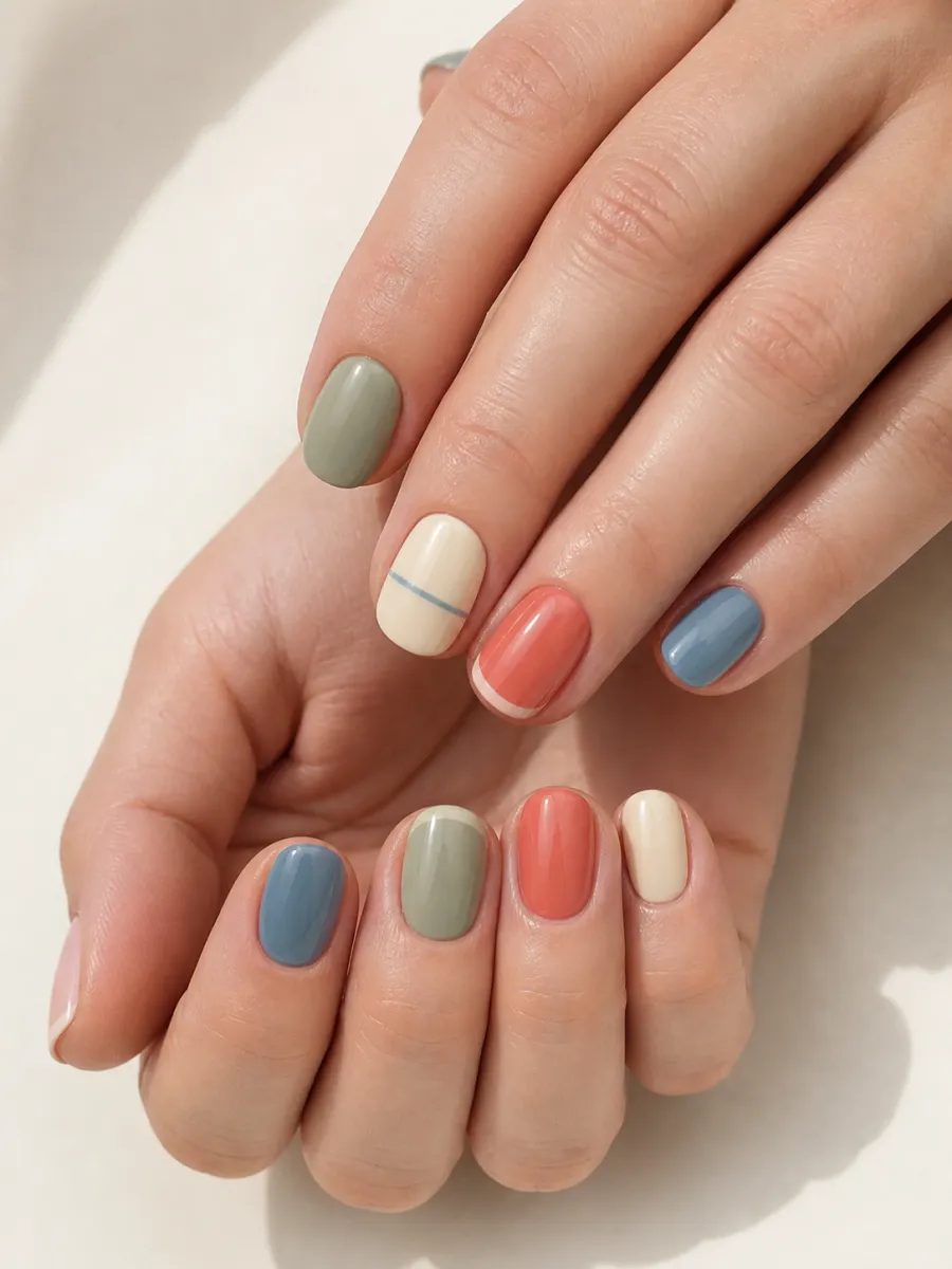 Modern Color Block Oval Nails Modern Color Block Oval Nails — Short Winter Nails