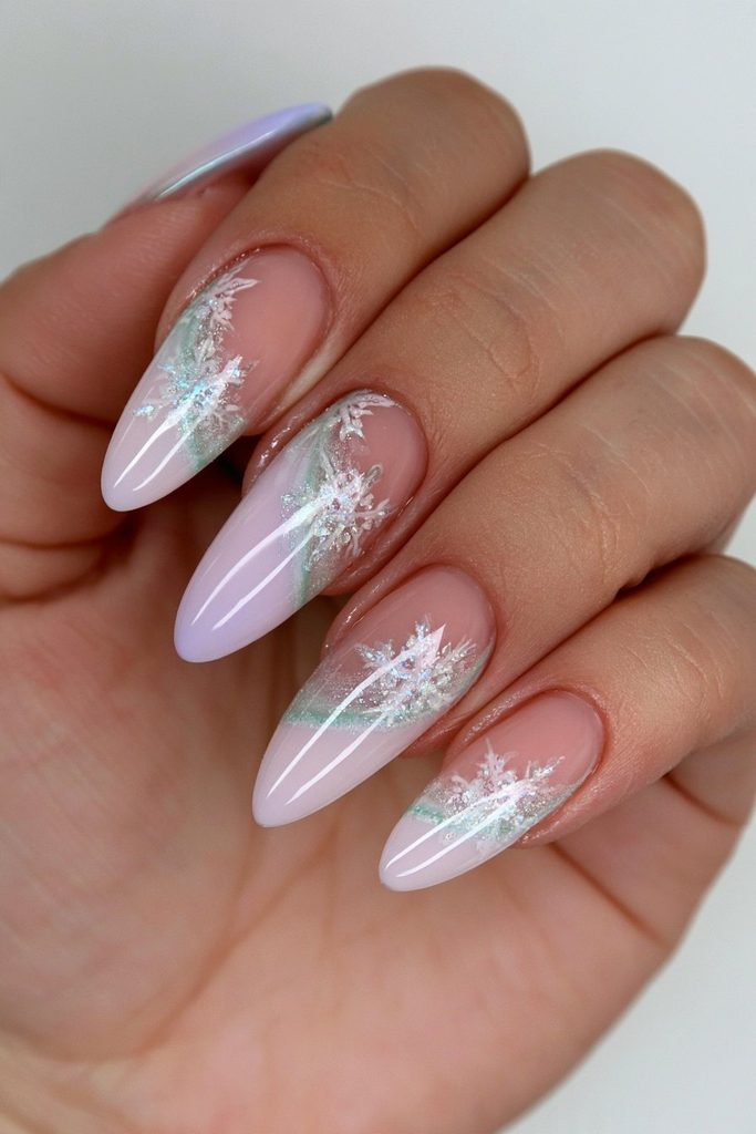 Pastel Gradient Snowflake Almonds Pastel Gradient Snowflake Almonds — Snowflake Nails