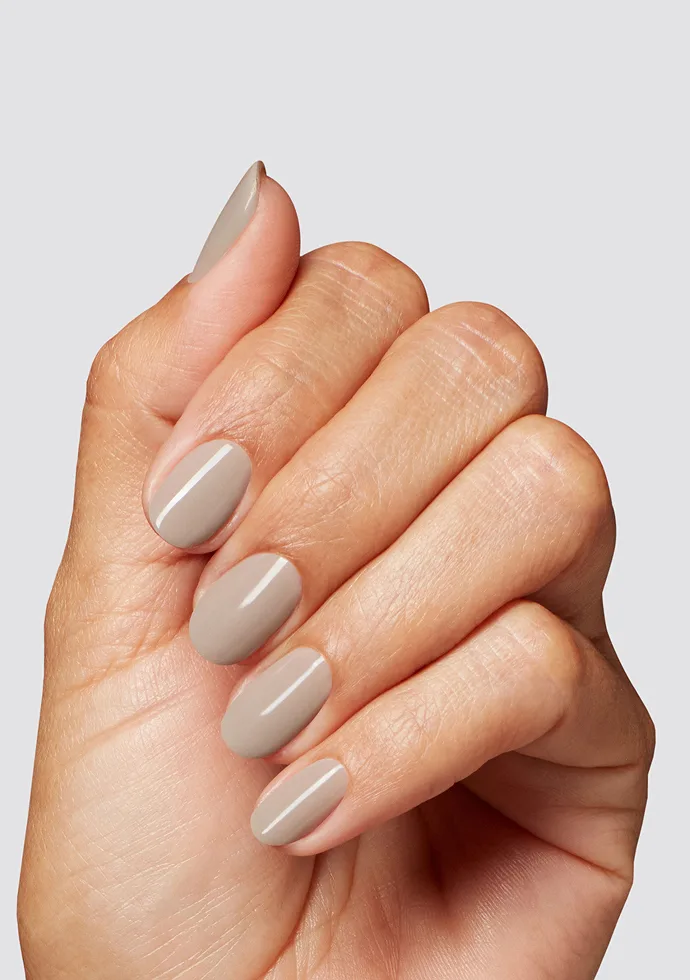Taupe Grey Oval Nails with Cuticle Line Taupe Grey Oval Nails with Cuticle Line — Mocha Nails