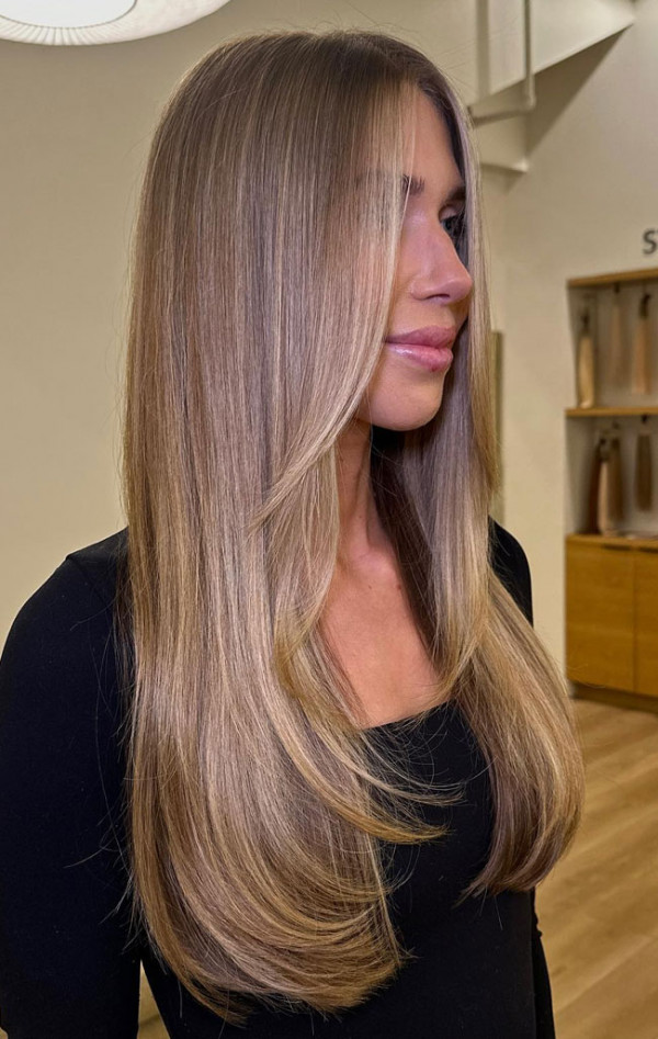 Vanilla Blonde Straight Long Layers with Face-Framing Pieces