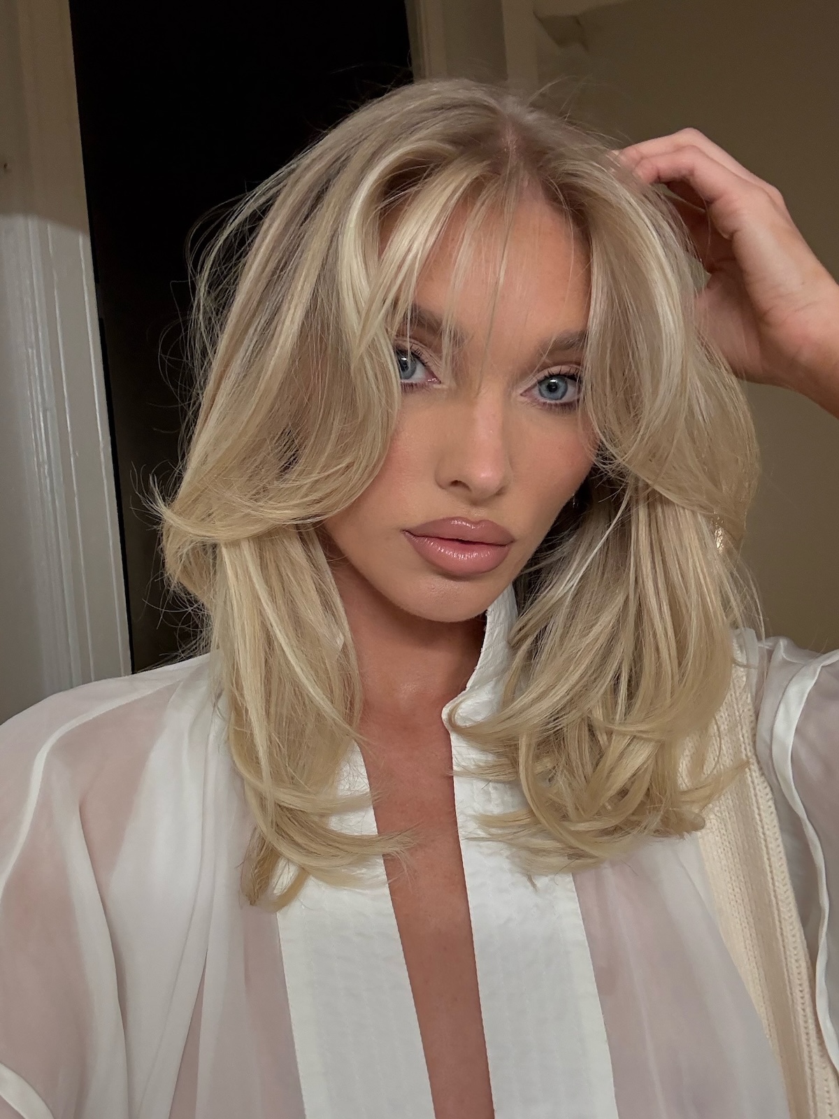 Layered Platinum Blonde Hair with a Sheer White Top — Blonde Hair Colour