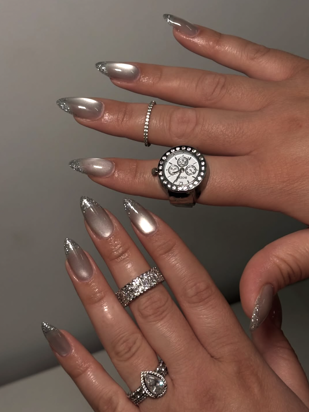 Long Taupe Cat Eye Glitter Almond Nails Long Taupe Cat Eye Glitter Almond Nails — Almond Nail Designs