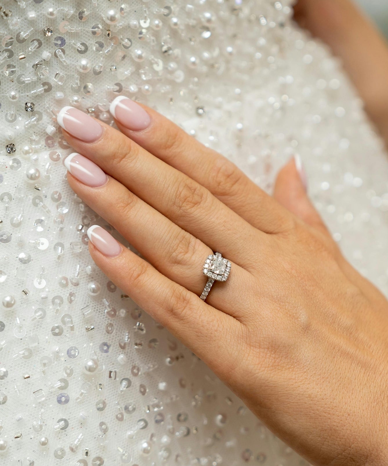 Sheer Nude Pink French Tip Wedding Nails — Winter Wedding Nails