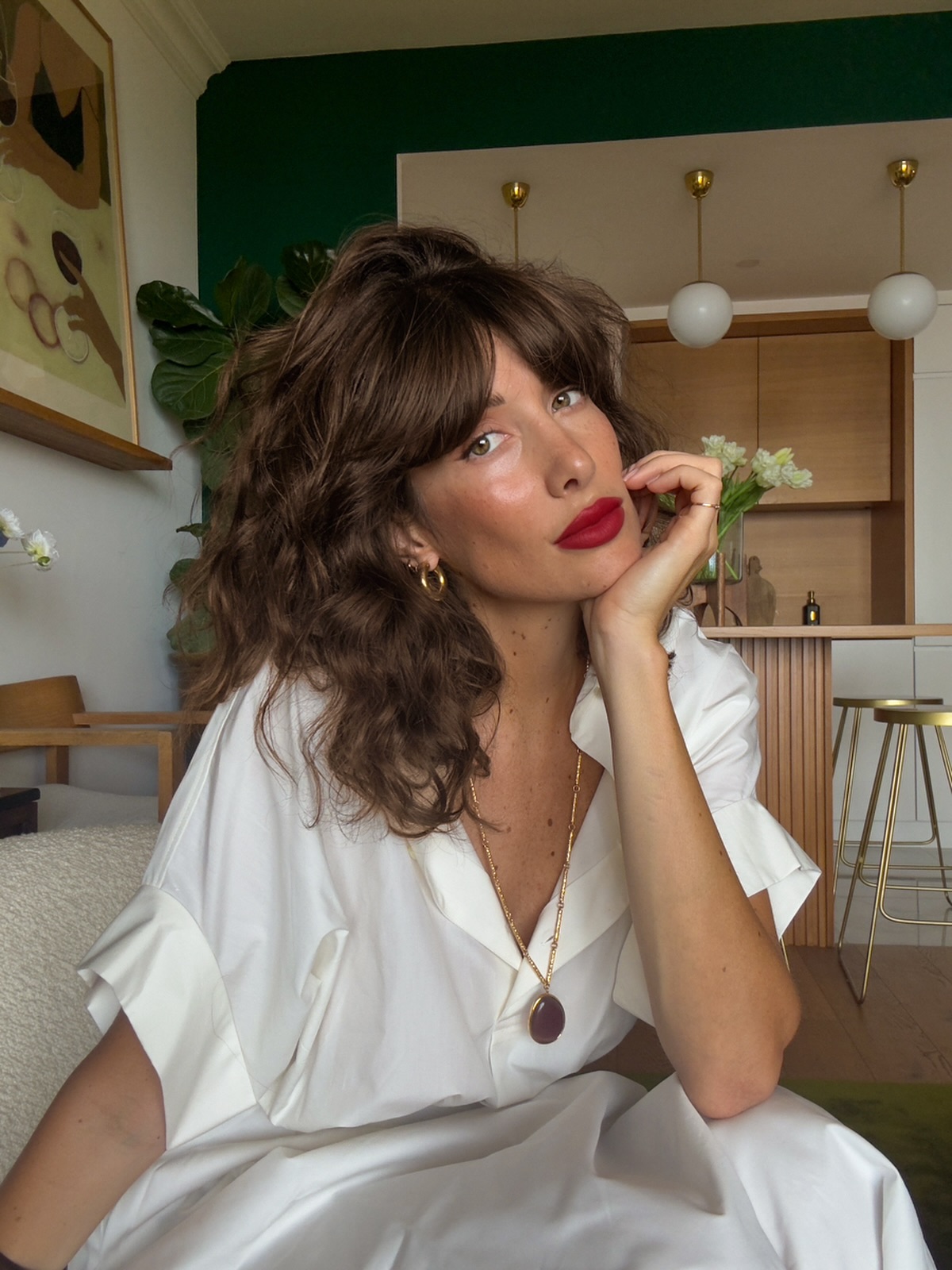 Collarbone Dark Brown Shag With Full Bangs — Winter Layered Haircuts