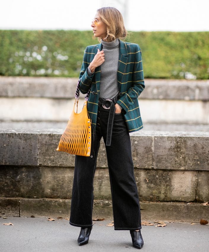 Layered Turtleneck Under Plaid Blazer for Casual Chic — Turtleneck Outfits