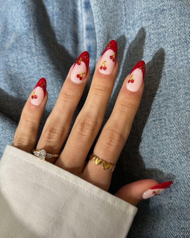 Playful Cherry French Tip Almond Nails Playful Cherry French Tip Almond Nails — Almond Nail Inspo