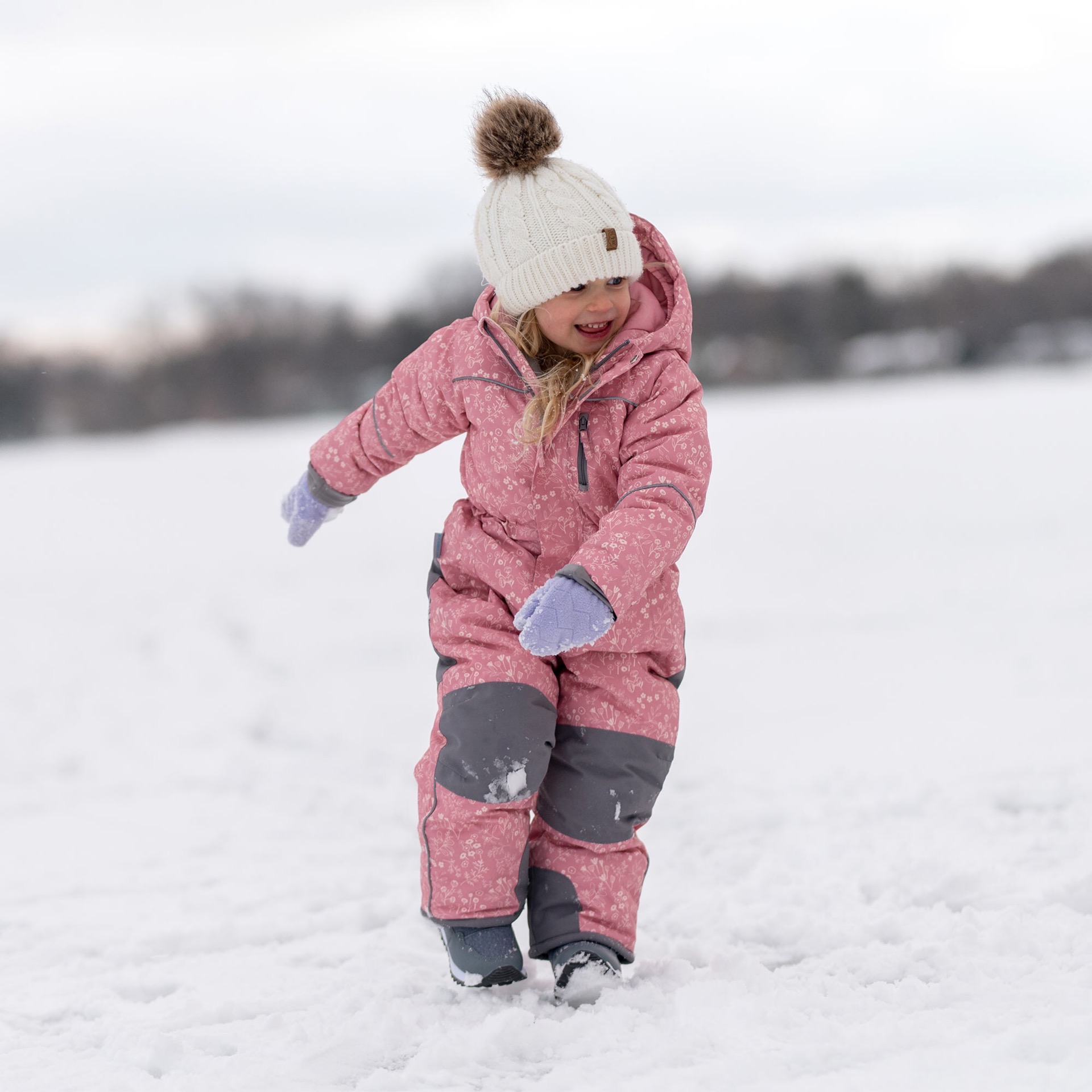 Playful Pink Floral Snowsuit for Snowy Adventures — Winter Outfits for Kids