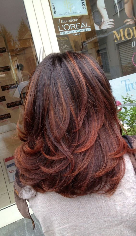 Winter Enchantment Hair Colours To Embrace The Season : Auburn Balayage Layered Shoulder Length