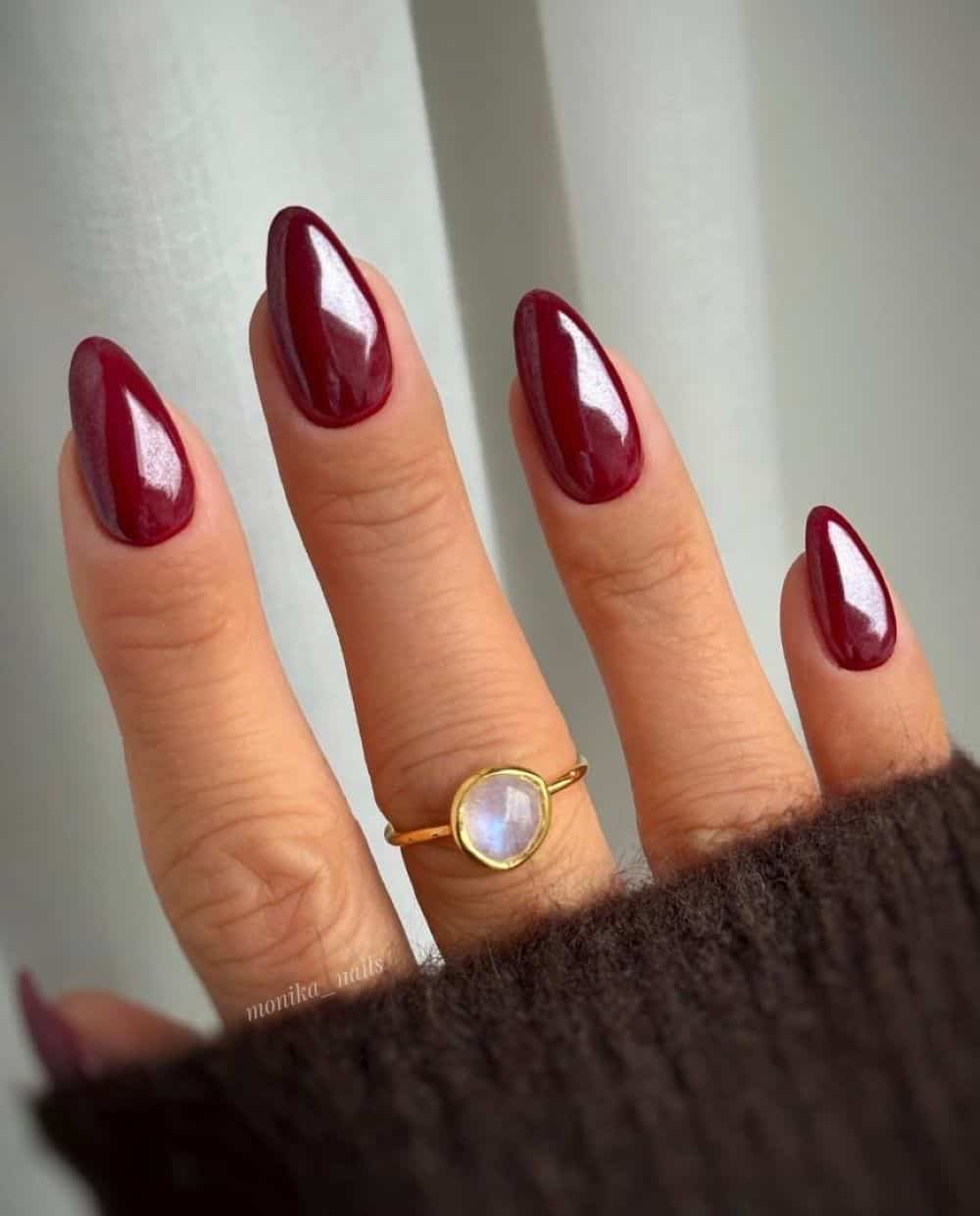 None Glossy Deep Burgundy Red — Winter Red Nails