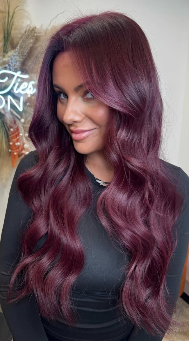 Deep Burgundy Shade On Wavy Hair Deep Burgundy Shade On Wavy Hair — Burgundy Hair Color