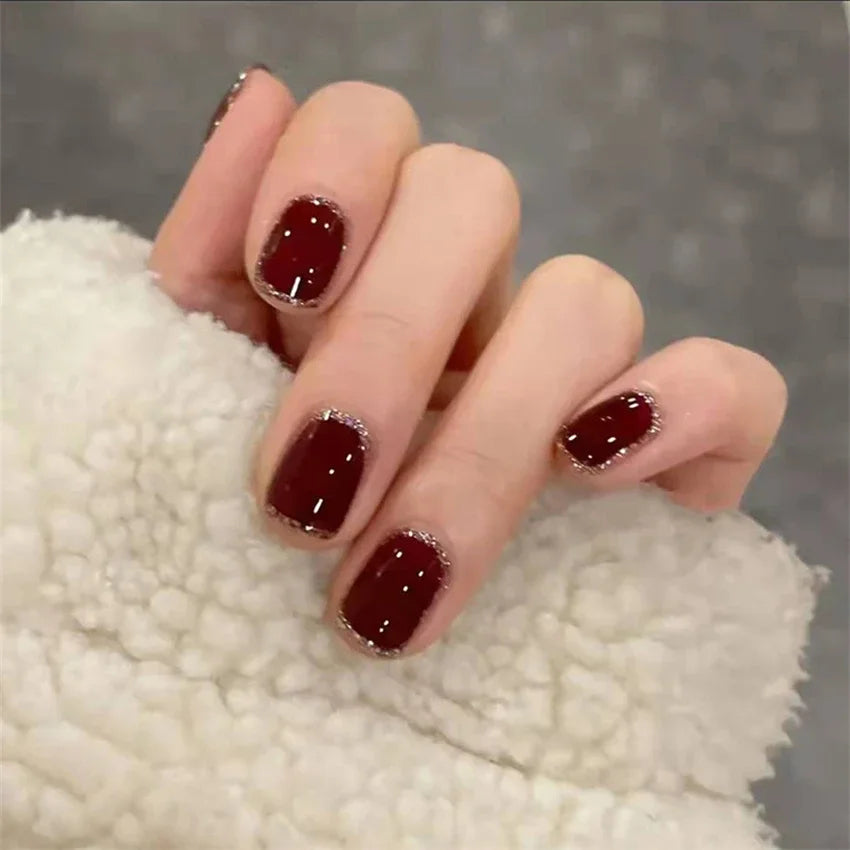 Glossy Burgundy with Glitter Cuticle Accent Glossy Burgundy with Glitter Cuticle Accent — Burgundy Nails