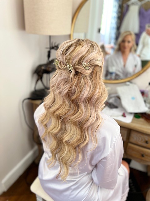 Long Layers Blonde Balayage Braided Half-Up — Winter Wedding Guest Hairstyles