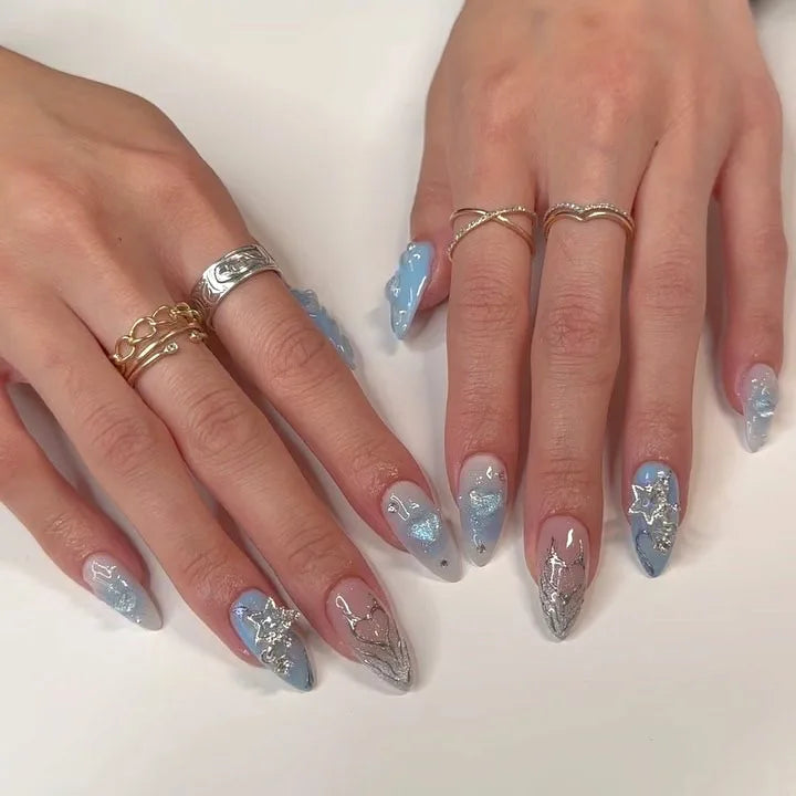 Light Blue Silver Clear Visual Idea — Winter Wonderland Nails