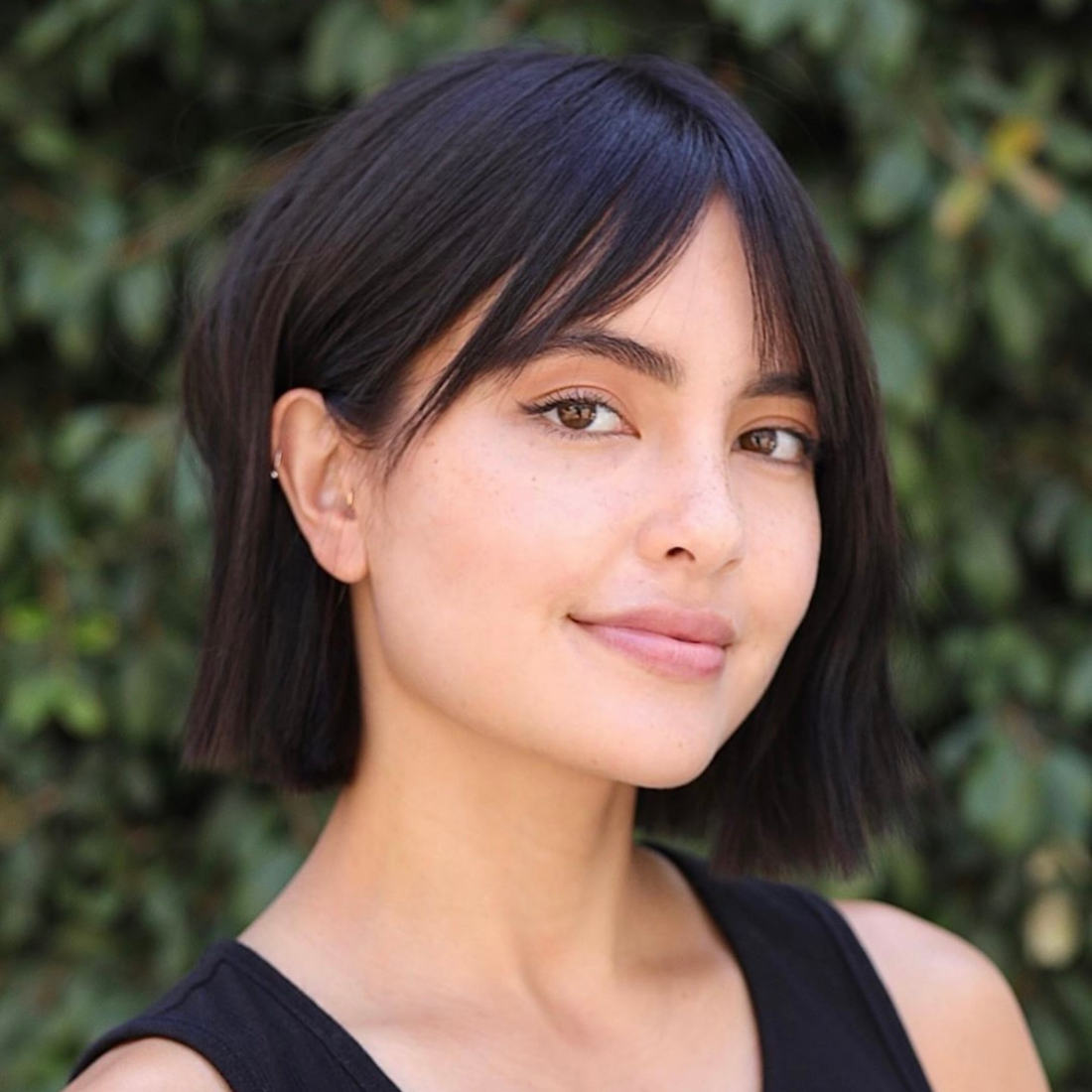 Dark Brown Chin-Length Bob With Blunt Bangs — Winter Hairstyles for Short Hair
