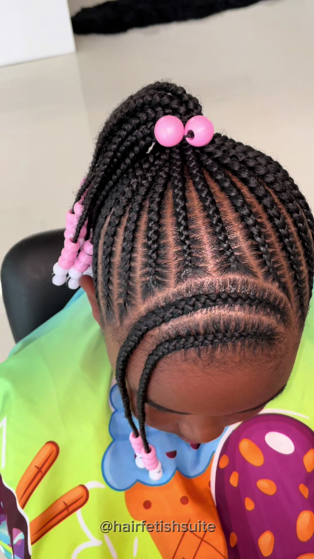 Small Braided Pigtails With Pink Beads — Winter Hairstyles for Black Kids