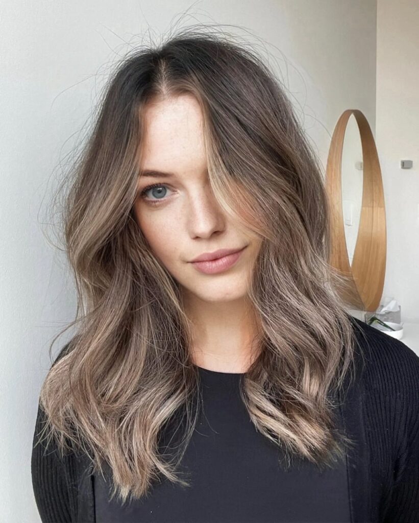 Soft Mushroom Brown Lob With Balayage Soft Mushroom Brown Lob With Balayage — Mushroom Brown Hair