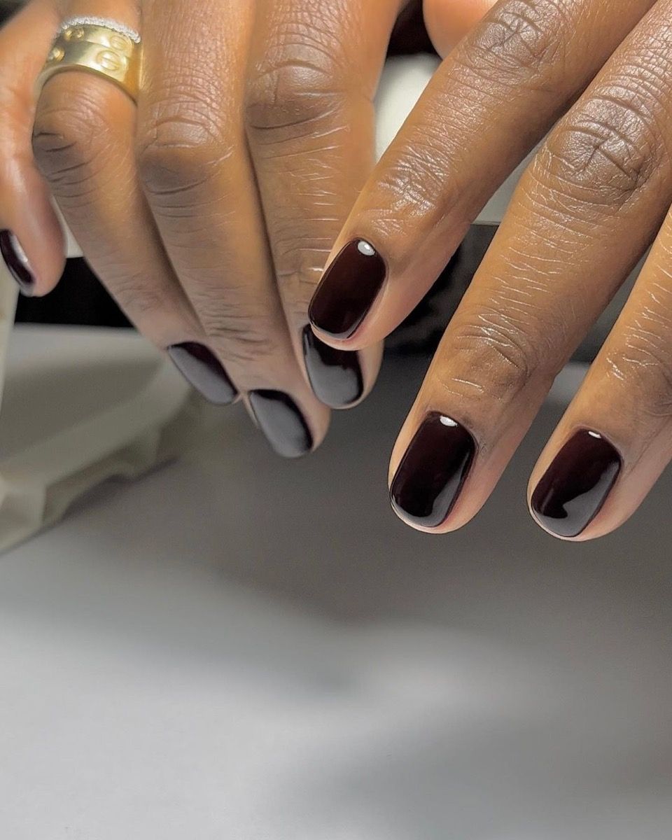 Almost Black Cherry Short Square Nails Almost Black Cherry Short Square Nails — Black Cherry Nails