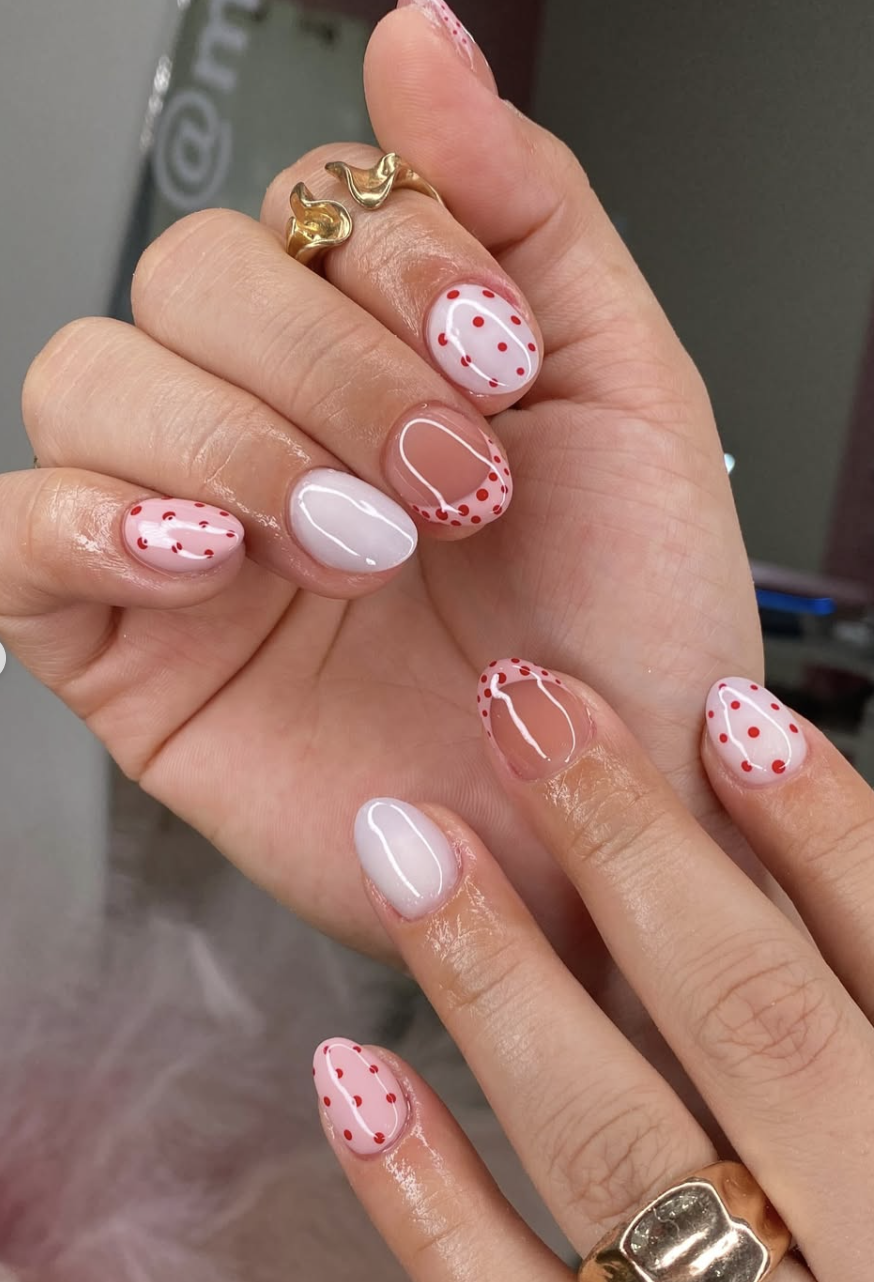 Pink White Sheer Nude Polka Dot Nails Pink White Sheer Nude Polka Dot Nails — Simple Nail Designs