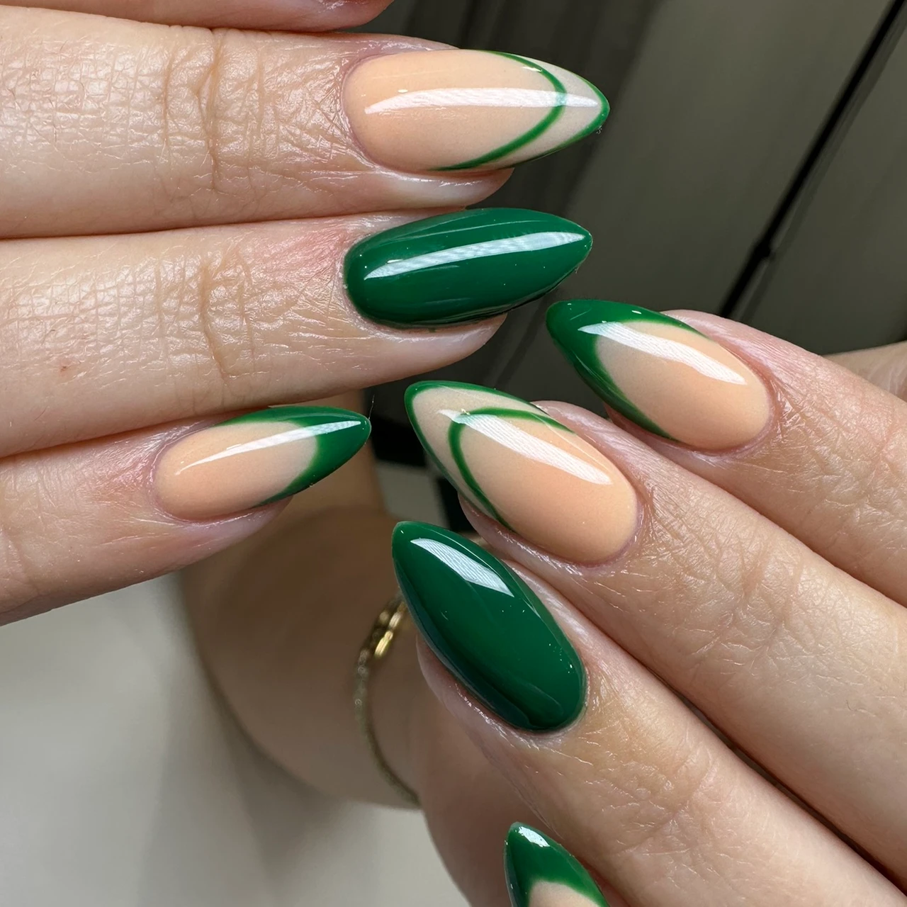 Double Green French Oval Nails Double Green French Oval Nails — Emerald Green Nails