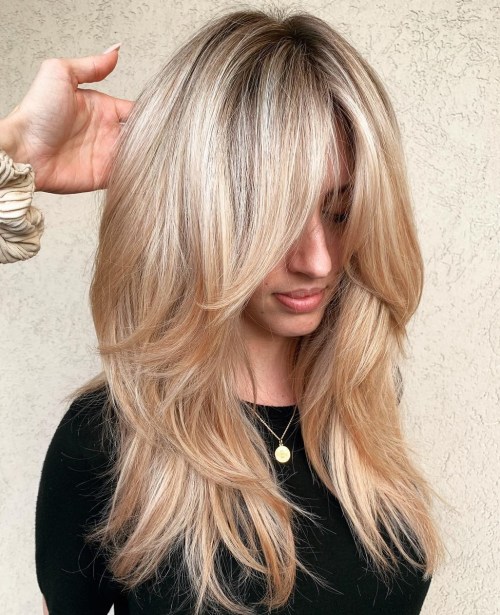Mid-Back Ash Blonde With Side Bangs — Long Winter Haircuts