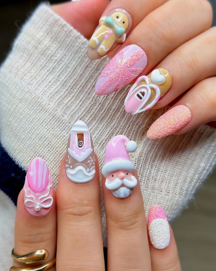 Festive Holiday Christmas Visual Idea — Pastel Winter Nails