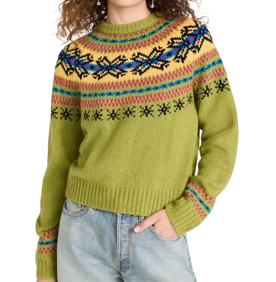Vibrant Lime Green Fair Isle Sweater with a Cropped Silhouette Vibrant Lime Green Fair Isle Sweater with a Cropped Silhouette — Fair Isle Sweater Outfits