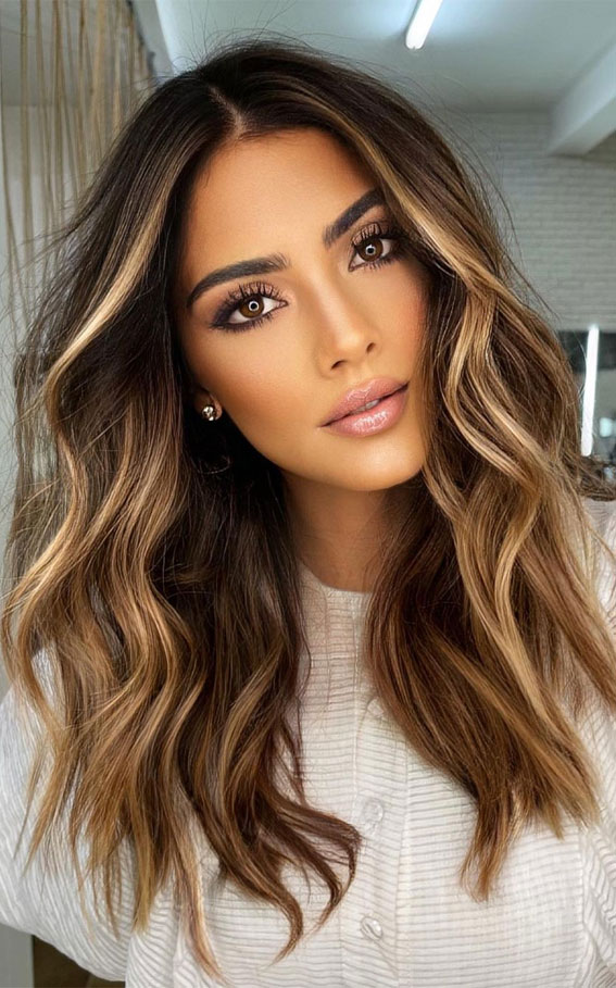 Dark Brown With Honey Caramel Highlights Dark Brown With Honey Caramel Highlights — Winter Highlights