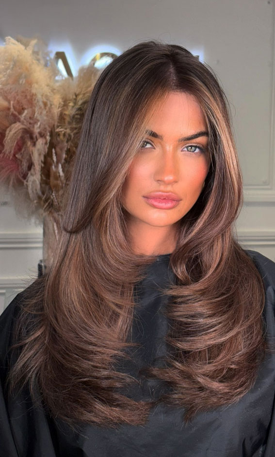 Mid-Back Layered Caramel Chestnut — Long Winter Haircuts