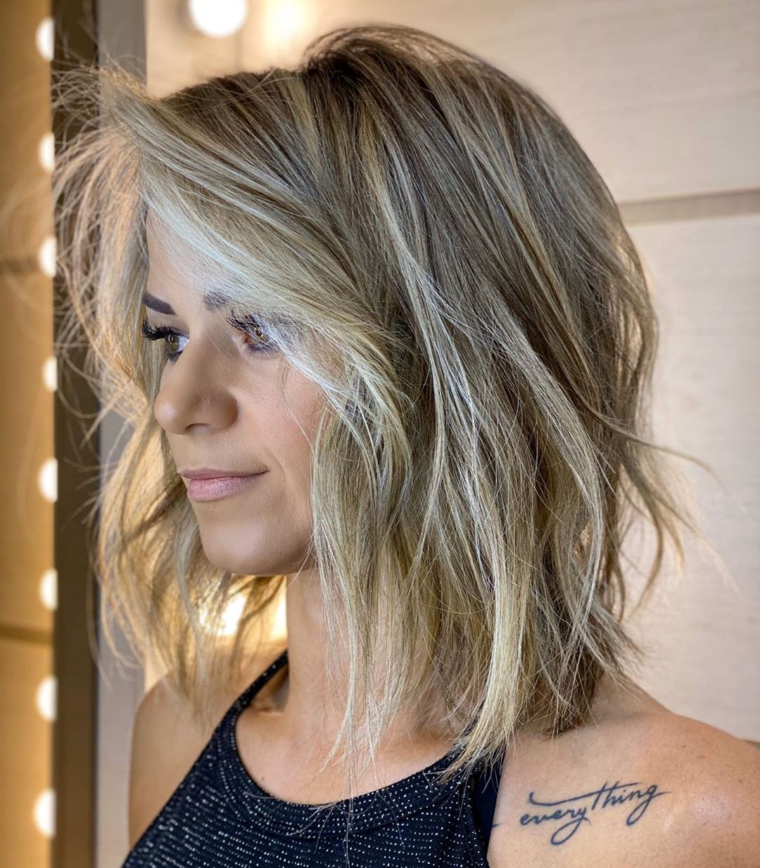 Shaggy Layered Hair with Sparkly Knit Tank Shaggy Layered Hair with Sparkly Knit Tank — Trendy Haircuts for Women