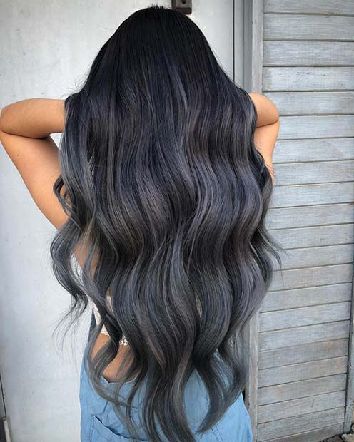 Dark Grey Base With Ash Grey Balayage Visual Idea — Winter Hair Colors