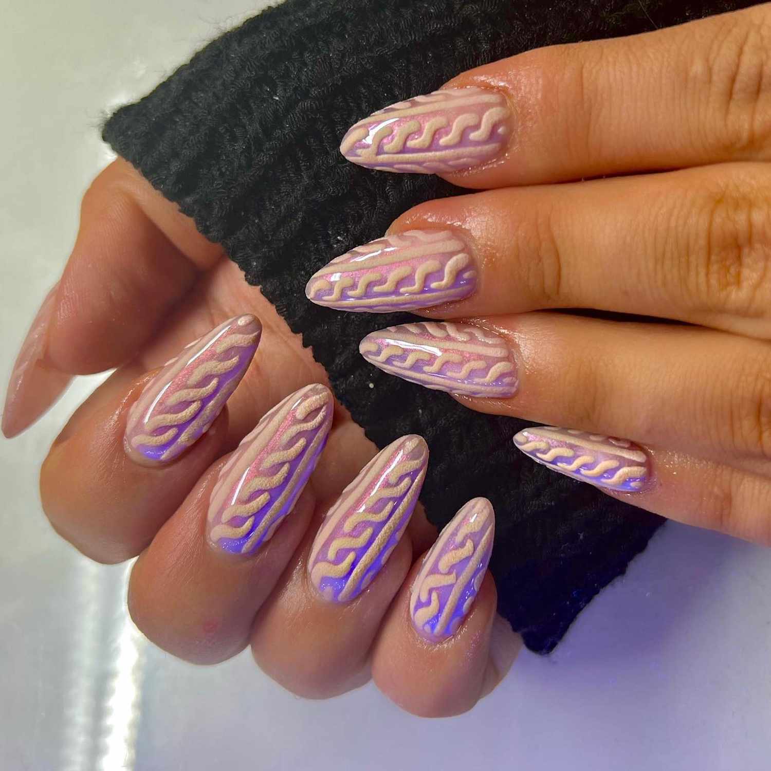 Glamorous Shimmer Sweater Stilettos — Sweater Nails