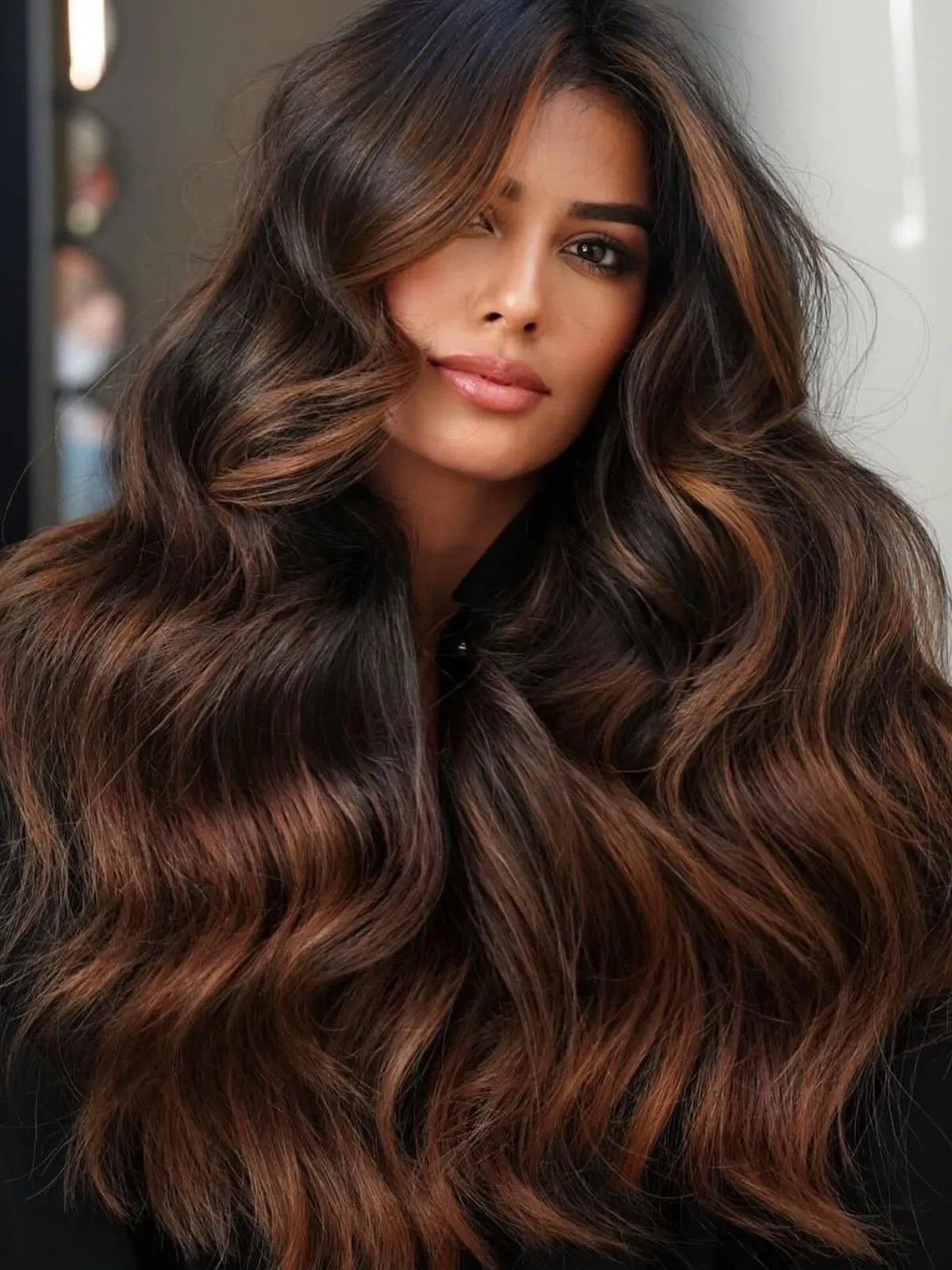 Rich Mocha Brown With Caramel Balayage Rich Mocha Brown With Caramel Balayage — Winter Hair Colors for Olive Skin