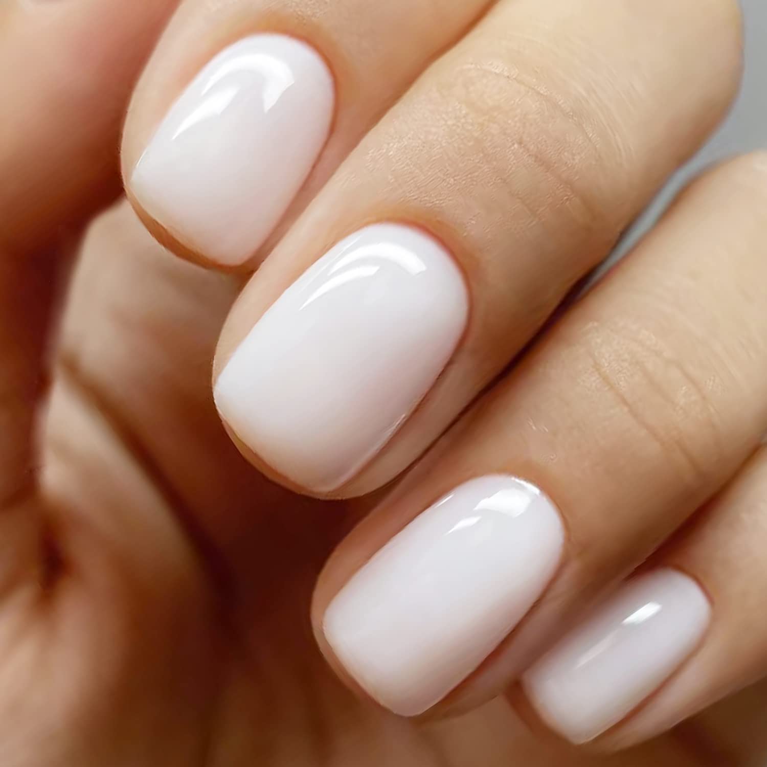 Glossy Opaque Milky White Short Oval — Milky White Nails