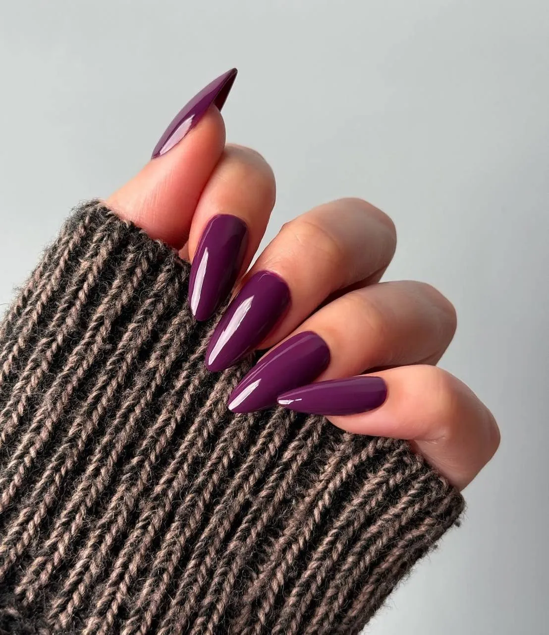 Deep Rich Purple High Gloss Stilettos — Winter Purple Nails
