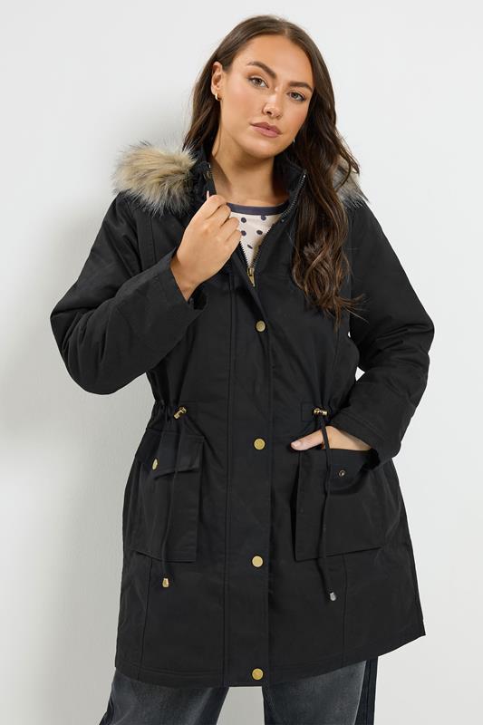 Warm Black Parka with Fur-Trimmed Hood — Winter Outfits for Women Over 40