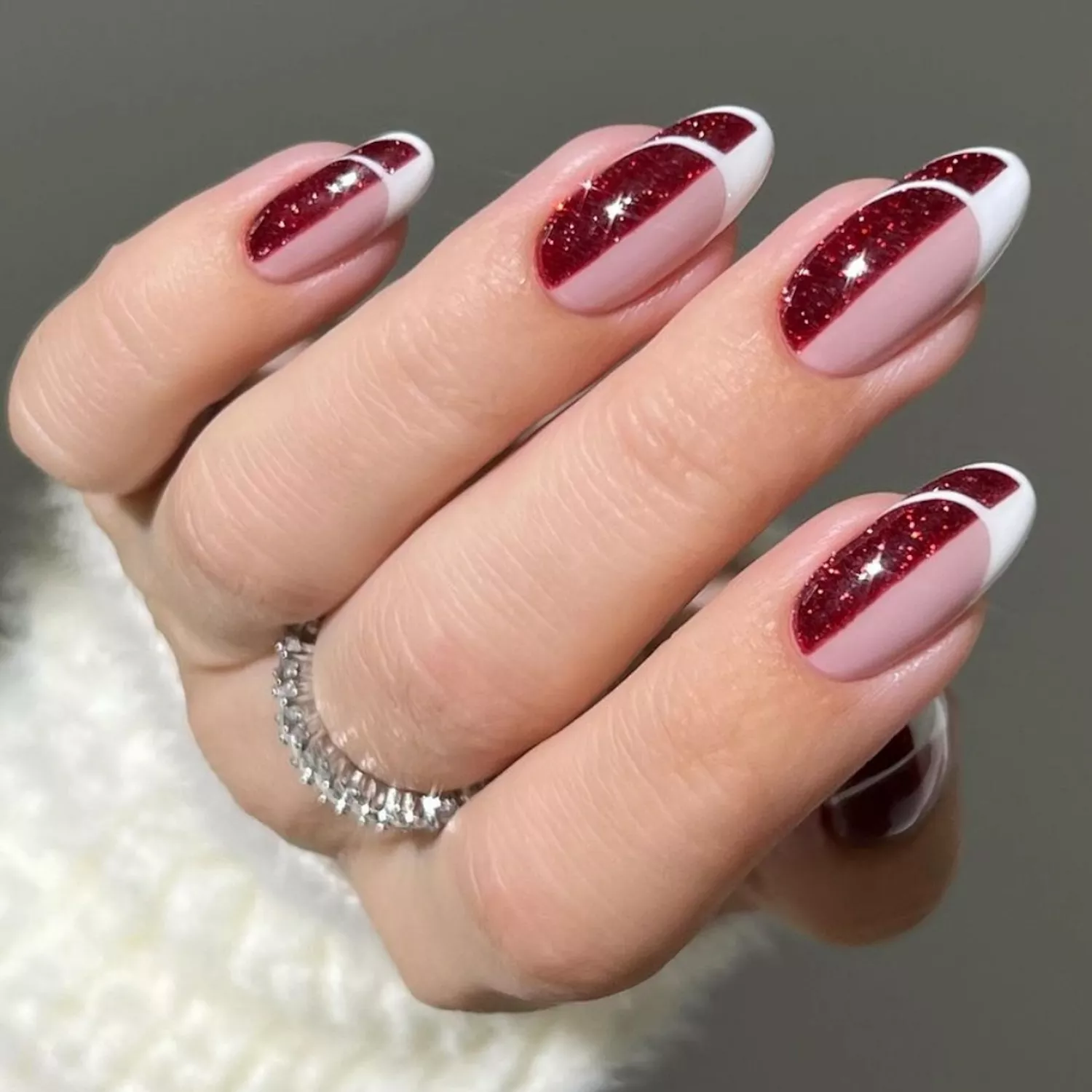 Nude Red Glitter French Accent Nude Red Glitter French Accent — Winter Nail Colors