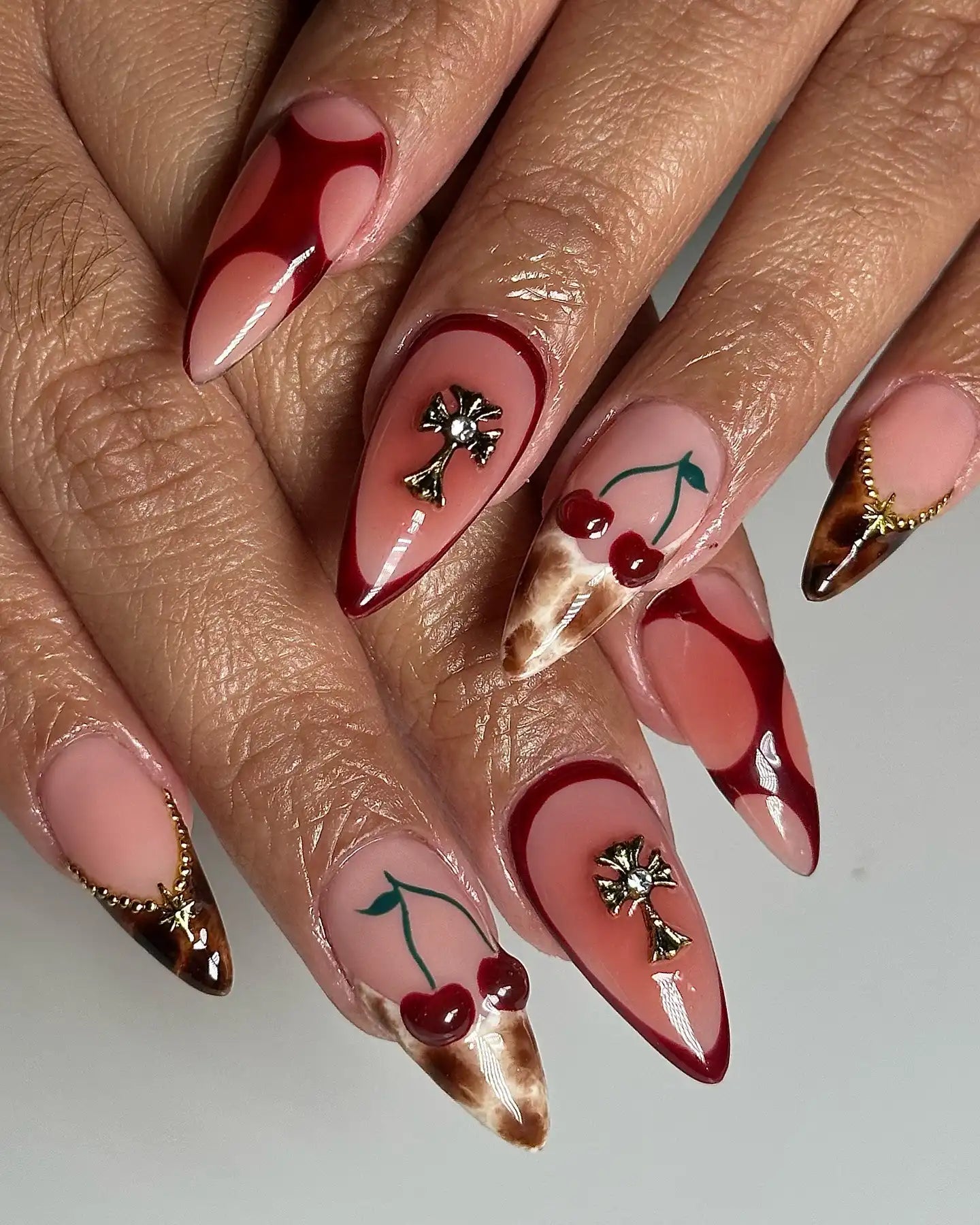 Complex Cherry and Leopard Stiletto Nails Complex Cherry and Leopard Stiletto Nails — Cherry Red Nails