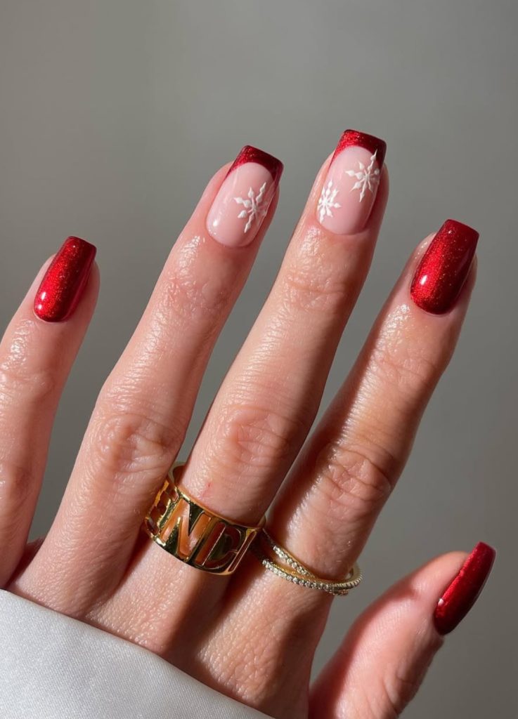 French Manicure with Snowflake Art French Manicure with Snowflake Art — Winter Nail Colors for Women Over 40