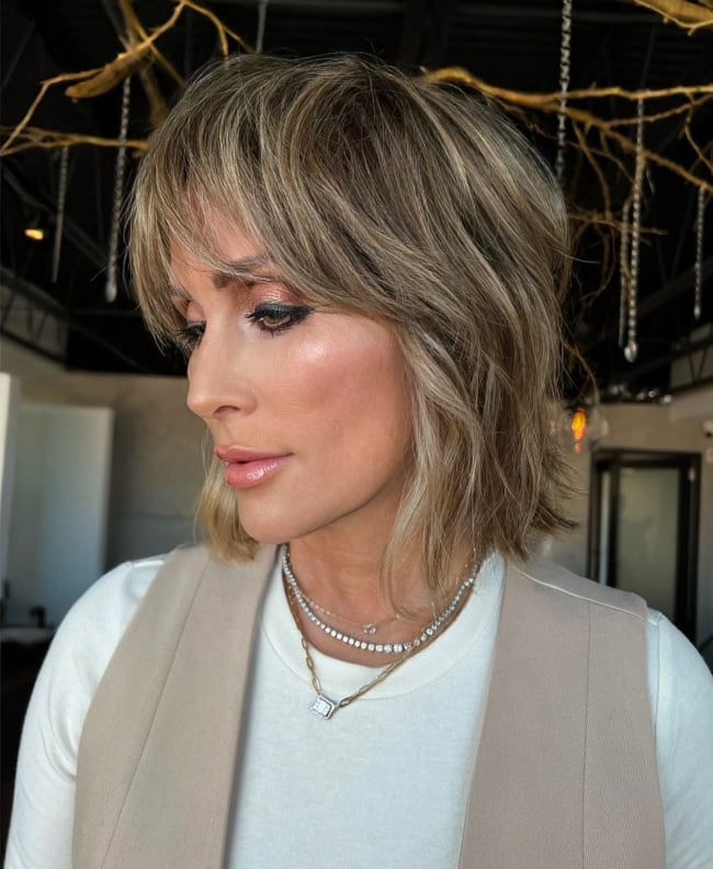 Ash Blonde Shag With Curtain Bangs Ash Blonde Shag With Curtain Bangs — Winter Hairstyles for Women Over 40