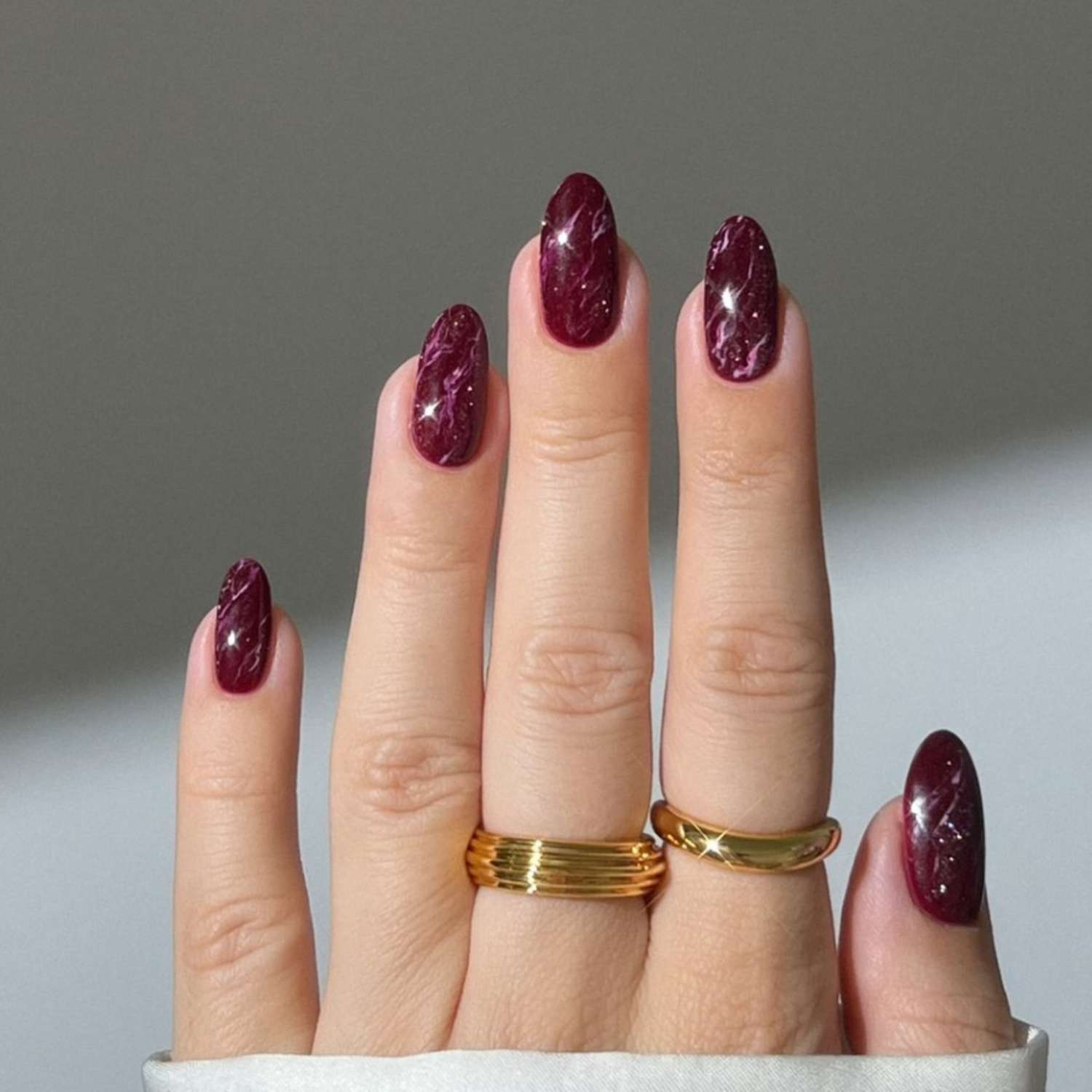 Deep Red Marble with Silver Glitter — Winter Marble Nails