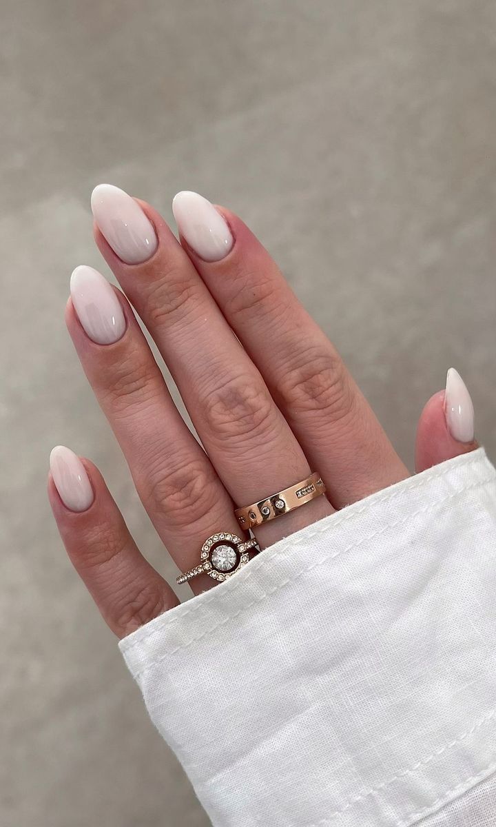 Milky White Pink Undertone Glossy Almond Nails Milky White Pink Undertone Glossy Almond Nails — Winter Nail Colors for Women Over 50